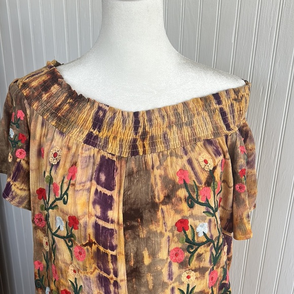 Gauze embroidery jumper gold and purple - Picture 2 of 8